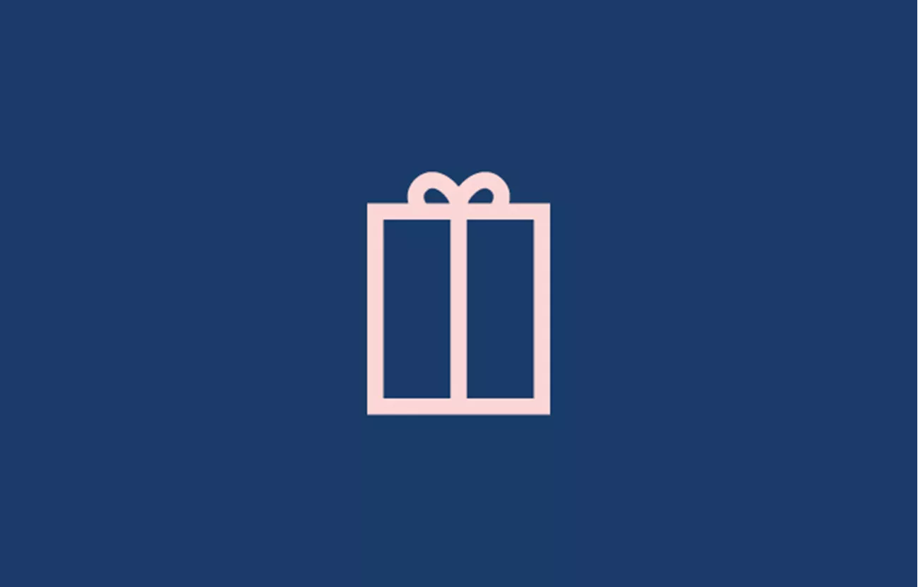Blå bakgrund med en illustration av ett paket.